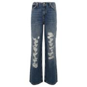 Wijde Pijp Katoen Denim Jeans Blugirl , Blue , Dames