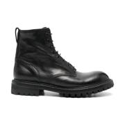 Zwarte platte veterschoenen van leer Premiata , Black , Heren