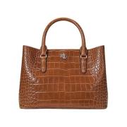 Kleine geperste leren Marcy handtas Ralph Lauren , Brown , Dames