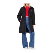 Zwarte technische trenchcoat met logo Tommy Jeans , Black , Dames