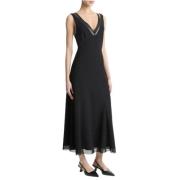 Chiffon Faux-Leather Layered Slip Jurk Vince , Black , Dames