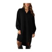 Zwarte Crepe Jurk, Veelzijdige Stijl Neo Noir , Black , Dames