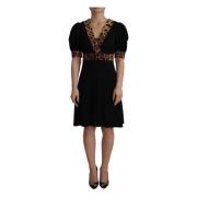 Elegante Zwarte A-Lijn Jurk met V-Hals Dolce & Gabbana , Black , Dames