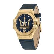 Blauw Leren Quartz Horloge Maserati , Yellow , Heren