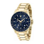 Stalen Quartz Horloge, Blauwe Kast, Gouden Band Maserati , Yellow , He...