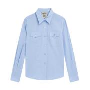 Poplin Overhemd met Klepzakken Semicouture , Blue , Dames