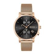 Stalen Quartz Horloge, Zwarte Kast, Gouden Band Hugo Boss , Yellow , H...