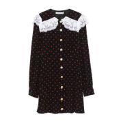 Polka Dot Zijden Mini Jurk met Juweelknopen Alessandra Rich , Black , ...