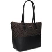 Zwarte Jacquard Tote Schoudertas Tommy Hilfiger , Black , Dames