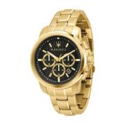 Stalen Quartz Horloge, Zwarte Kast, Gouden Band Maserati , Yellow , He...