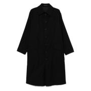 Zwarte Wollen Twill Jas Yohji Yamamoto , Black , Heren