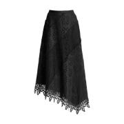 Bloemen Kant Patchwork Asymmetrische Linnen Rok Ulla Johnson , Black ,...