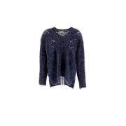 Alpaca en wol V-hals trui Herno , Blue , Dames