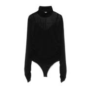 Mesh High Neck Long Sleeve Body Simkhai , Black , Dames