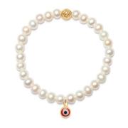 Wristband with White Pearls and Red Evil Eye Charm Nialaya , Yellow , ...