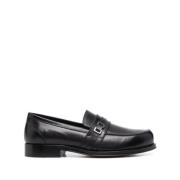 Zwarte leren loafers met gespsluiting Sergio Rossi , Black , Dames