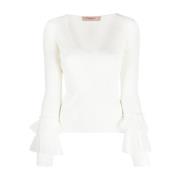 Blauwe Elegant V-hals Sweater Twinset , White , Dames