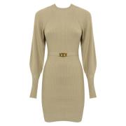 Geribbelde Gebreide Jurk Twinset , Beige , Dames