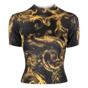 Barocco-print gebreide top in zwart Versace Jeans Couture , Black , Da...