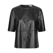 Zwarte vegan leren top met driekwart mouw Emir mbyM , Black , Dames