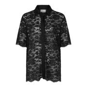 Zwarte kanten blouse met korte mouwen Neo Noir , Black , Dames