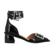 Chunky Buckle Open Cut Vegan Leren Pumps Ganni , Black , Dames