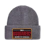 Geribbelde Wol Oversized Beanie Hoed Dsquared2 , Gray , Heren