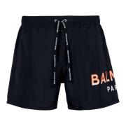 Zwarte Logo-Print Zwemshorts Balmain , Black , Heren