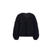 Mohair Structuren Bomber Cardigan Zwart Maiami , Black , Dames