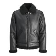 Aviator Leren Jas met Teddy Fleece Jack & Jones , Black , Heren