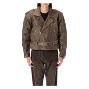 Bruine Overdreven Schouder Motorjas R13 , Brown , Dames