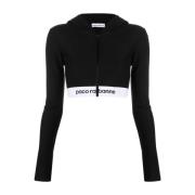 Zwarte Katoenen Cropped Hoodie Sweater Paco Rabanne , Black , Dames