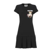 Zwarte Katoenen Jurk met Teddy Print Moschino , Black , Dames