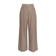 Beige wollen mix wijde pijpen broek Moss Copenhagen , Brown , Dames