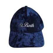 Blauwe Velvet Baseballpet met Strass Borduursel MC2 Saint Barth , Blue...