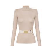 Stijlvolle Jurk Collectie Elisabetta Franchi , Beige , Dames