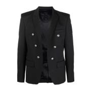 Zwarte Wollen Blazer Jas Balmain , Black , Heren