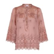 Roze Blouse met Kant Details IN Front , Pink , Dames