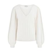 Witte V-hals Trui met Pofmouwen Guess , White , Dames