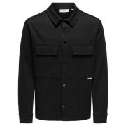 Zwart Pique Jersey Overshirt Only & Sons , Black , Heren