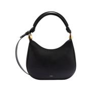 Zwarte Gehamerde Leren Schoudertas Furla , Black , Dames