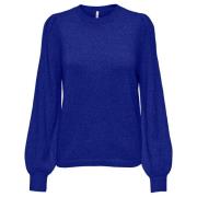 Puff O-Neck Structuur Top in Blauw Only , Blue , Dames