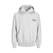 Wit Melange Sweat Hood met Freewear Print Jack & Jones , Gray , Heren