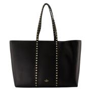 Zwarte leren tote tas Rockstud Valentino Garavani , Black , Dames