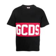 Zwarte Korte Mouw Band Logo Tee Gcds , Black , Heren