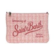 Stijlvolle Tweed Clutch met Geborduurd Logo MC2 Saint Barth , Pink , D...