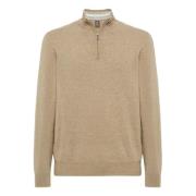 Cashmere Blend Half Zip Trui Boggi Milano , Beige , Heren