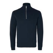 Melange Pullover met Troyer Kraag Selected Homme , Blue , Heren