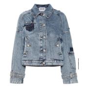 Blauwe Denim Jack Casual Stijl Moschino , Blue , Dames