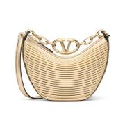 Stijlvolle Hobo Tas van Zwart Leer Valentino Garavani , Beige , Dames